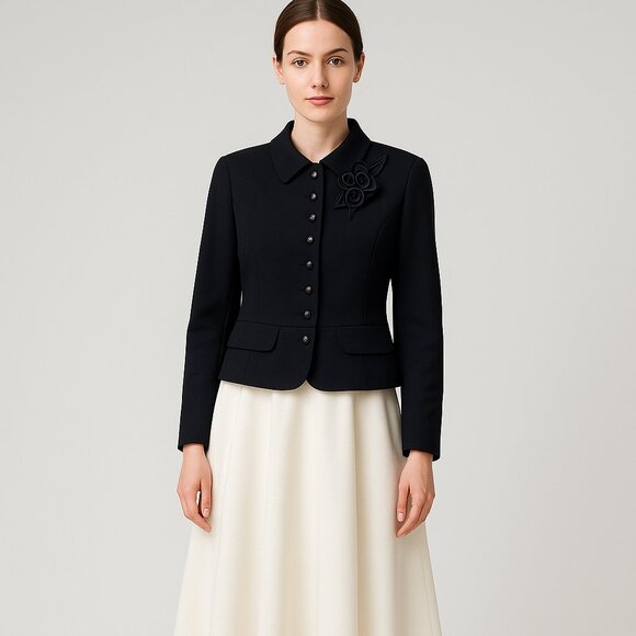 Escada black wool flower aplique blazer size 42 - Picture 1 of 11